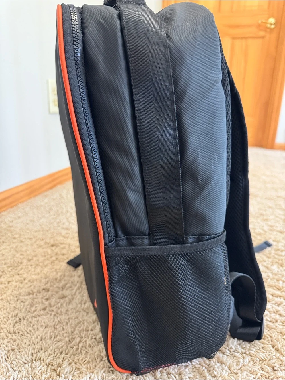 Atley James Men's Medium Backpack Bag, Black w/ Orange Piping